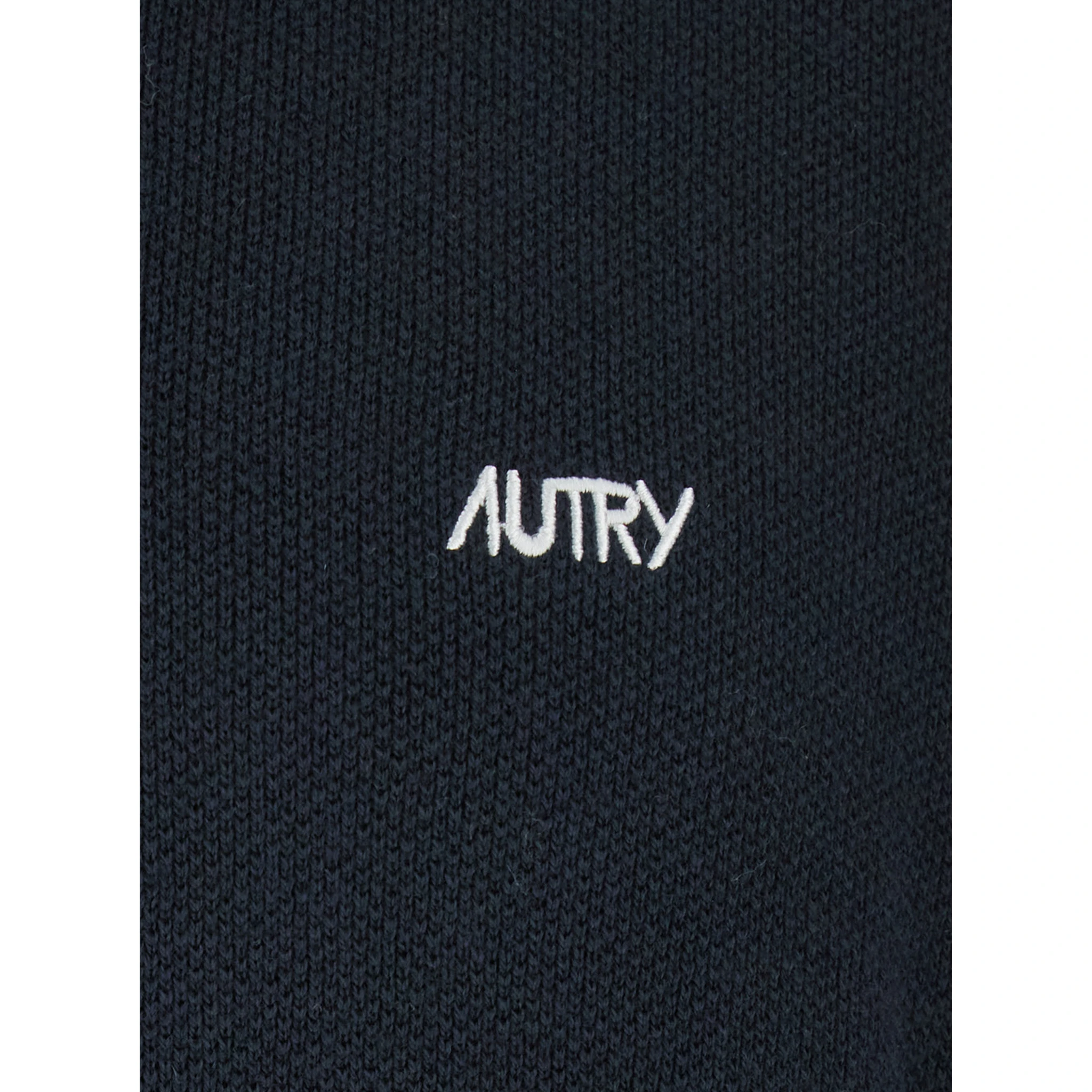 Blue Long-Sleeve Polo Shirt with Striped Collar and Logo Lettering Embroidery on the Front in Wool and Cotton Blend Man