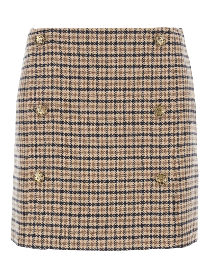 Beige Skirt with All-Over Stripe in Wool Blend Woman
