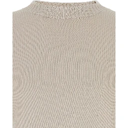 Grey Crewneck T-Shirt with Ribbed Trims in Cotton Woman