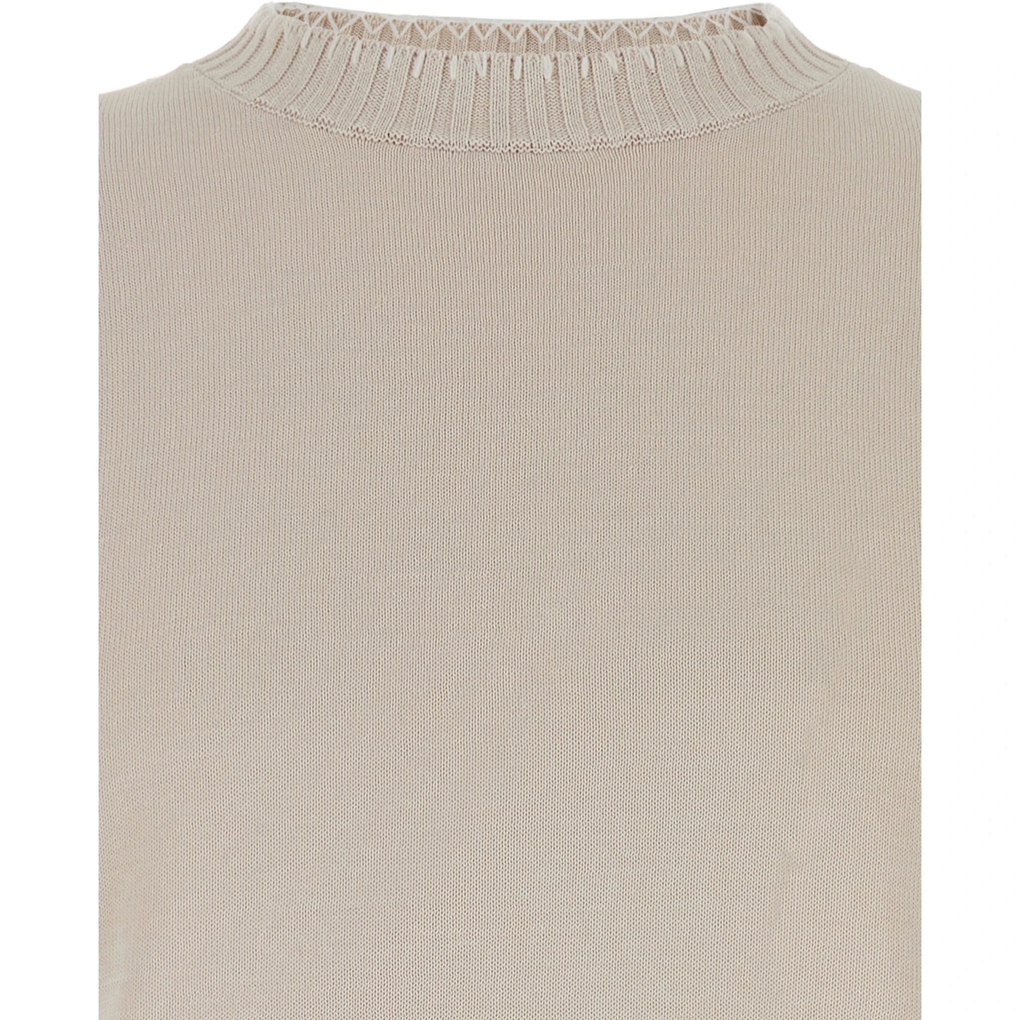 Grey Crewneck T-Shirt with Ribbed Trims in Cotton Woman