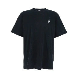 Black Crewneck T-Shirt with Anchor Embroidery on the Front in Cotton Man