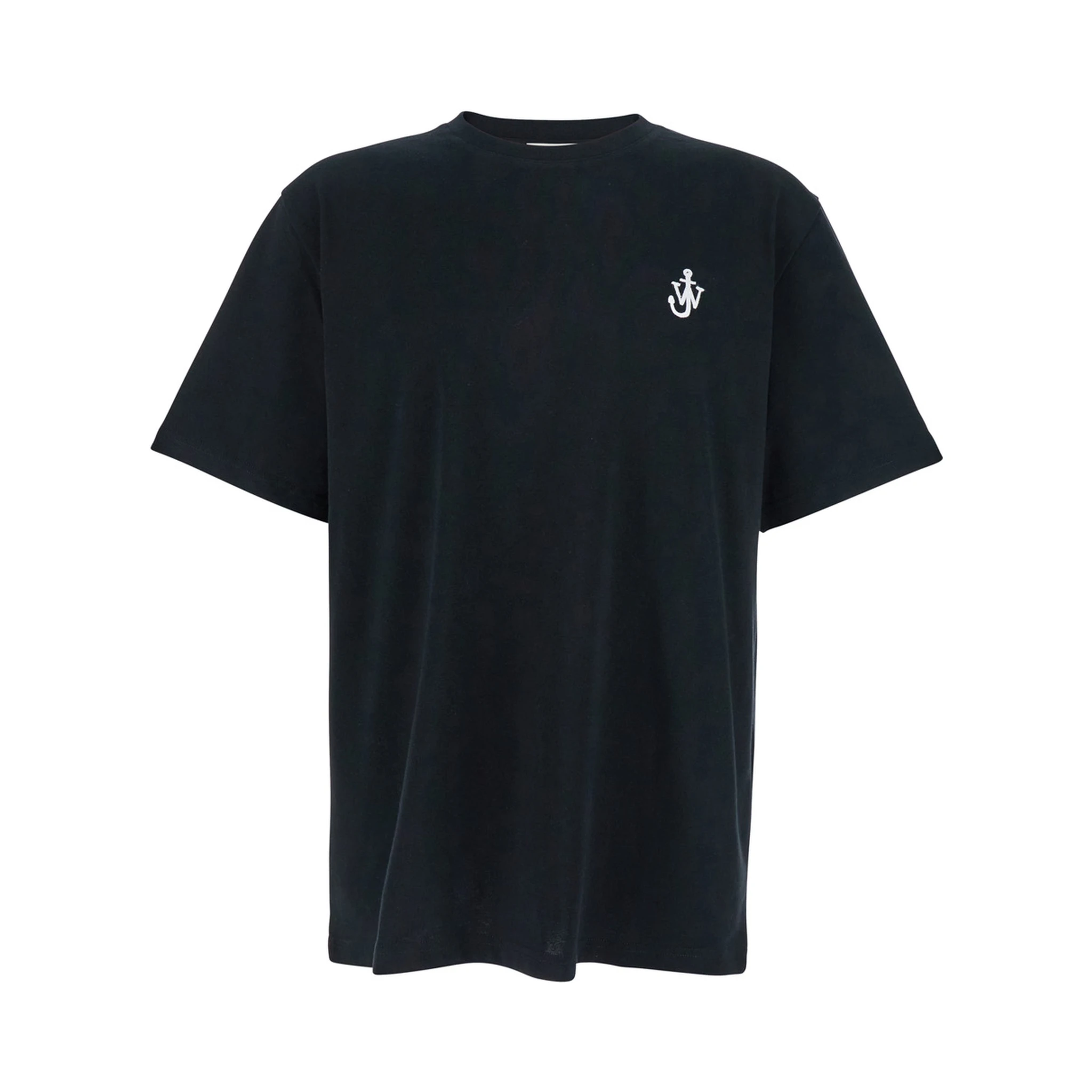 Black Crewneck T-Shirt with Anchor Embroidery on the Front in Cotton Man