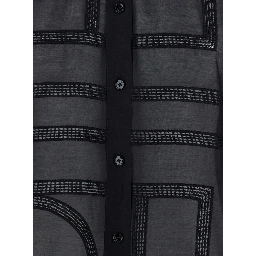 Black Shirt with Classic Collar and All-Over Logo Lettering Embroidery in Cotton and Silk Woman