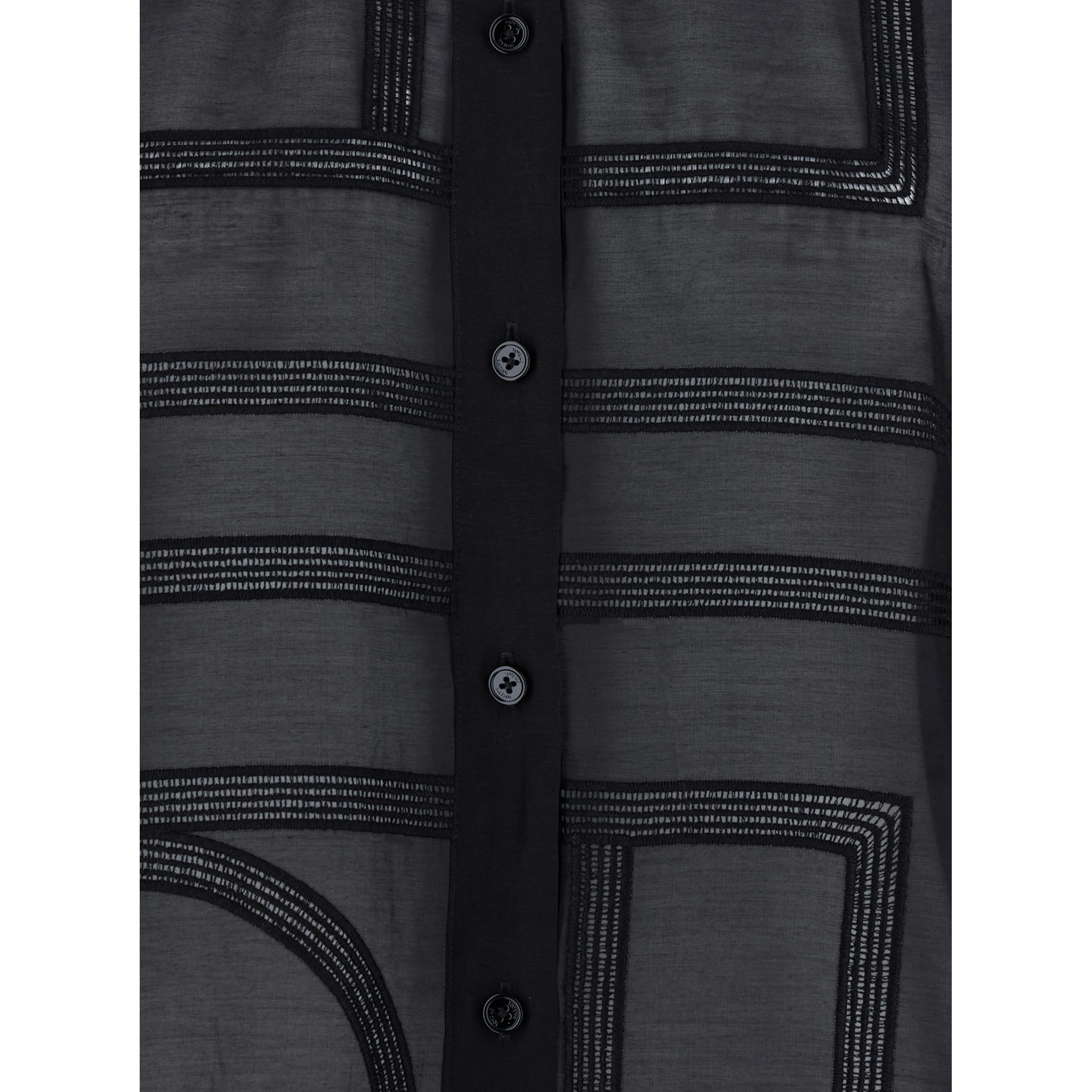 Black Shirt with Classic Collar and All-Over Logo Lettering Embroidery in Cotton and Silk Woman