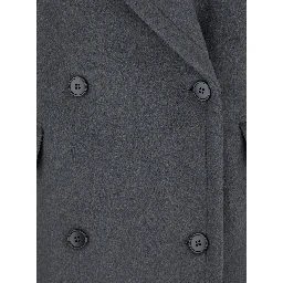 Grey Double-Breasted Coat with Wide Notched Revers in Wool Woman
