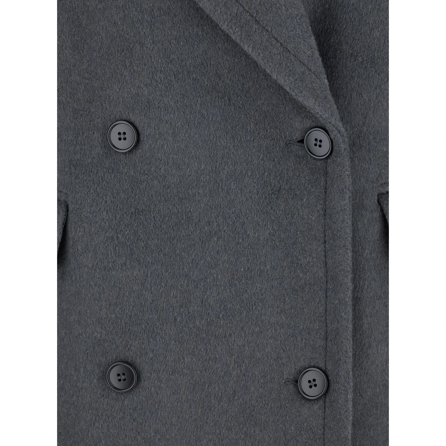Grey Double-Breasted Coat with Wide Notched Revers in Wool Woman