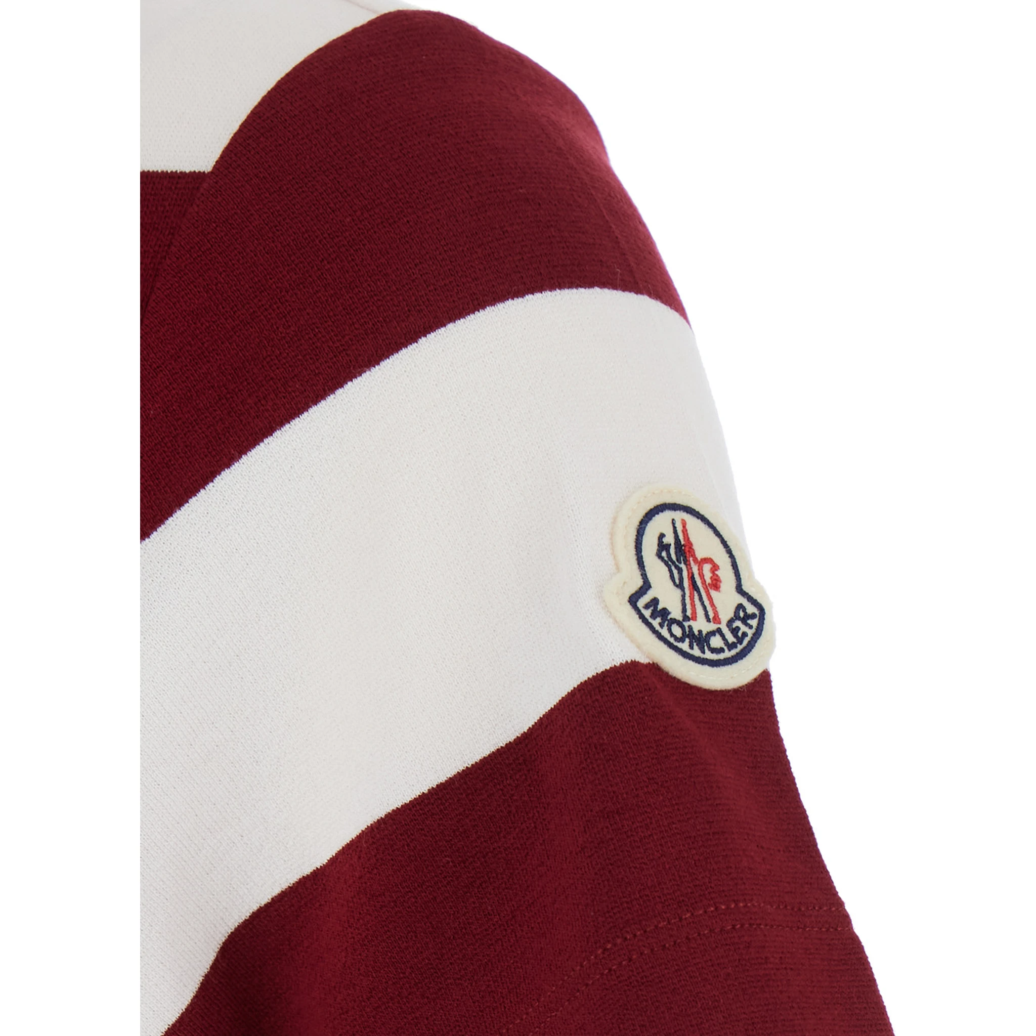 Red Polo Shirt with Logo Patch on the Sleeve and All-Over Striped Motif in Viscose Stretch Woman