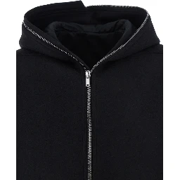 Black Coat with Fixed Hood and Rear Single Vent in Wool Man