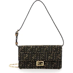 Baguette Brown Wallet on Chain with FF Closure in Canvas Woman