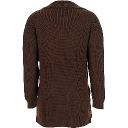Brown Sweater with Polo Shirt Style Collar and Buckle Detail on the Front in Wool Blend Woman