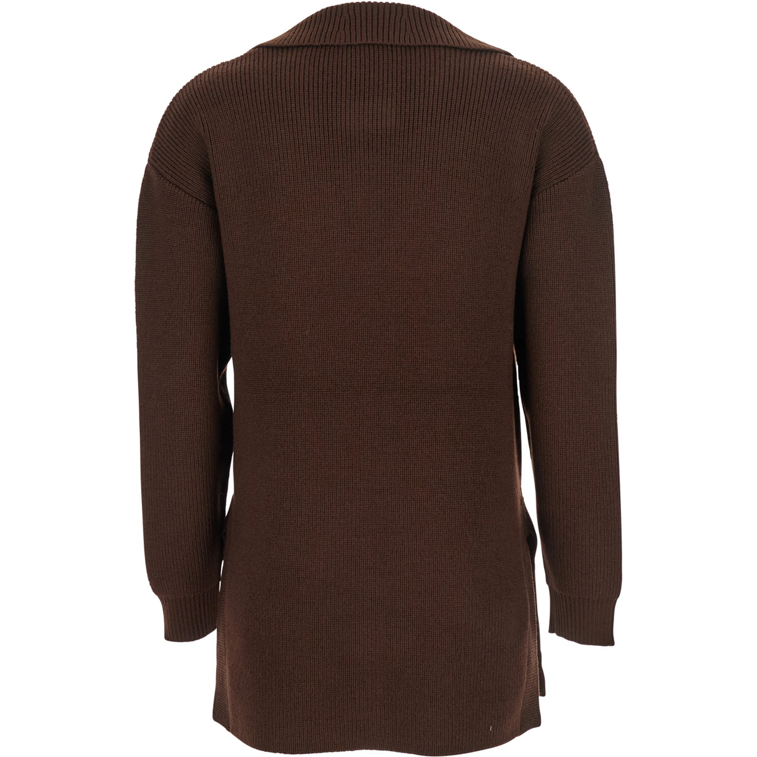 Brown Sweater with Polo Shirt Style Collar and Buckle Detail on the Front in Wool Blend Woman
