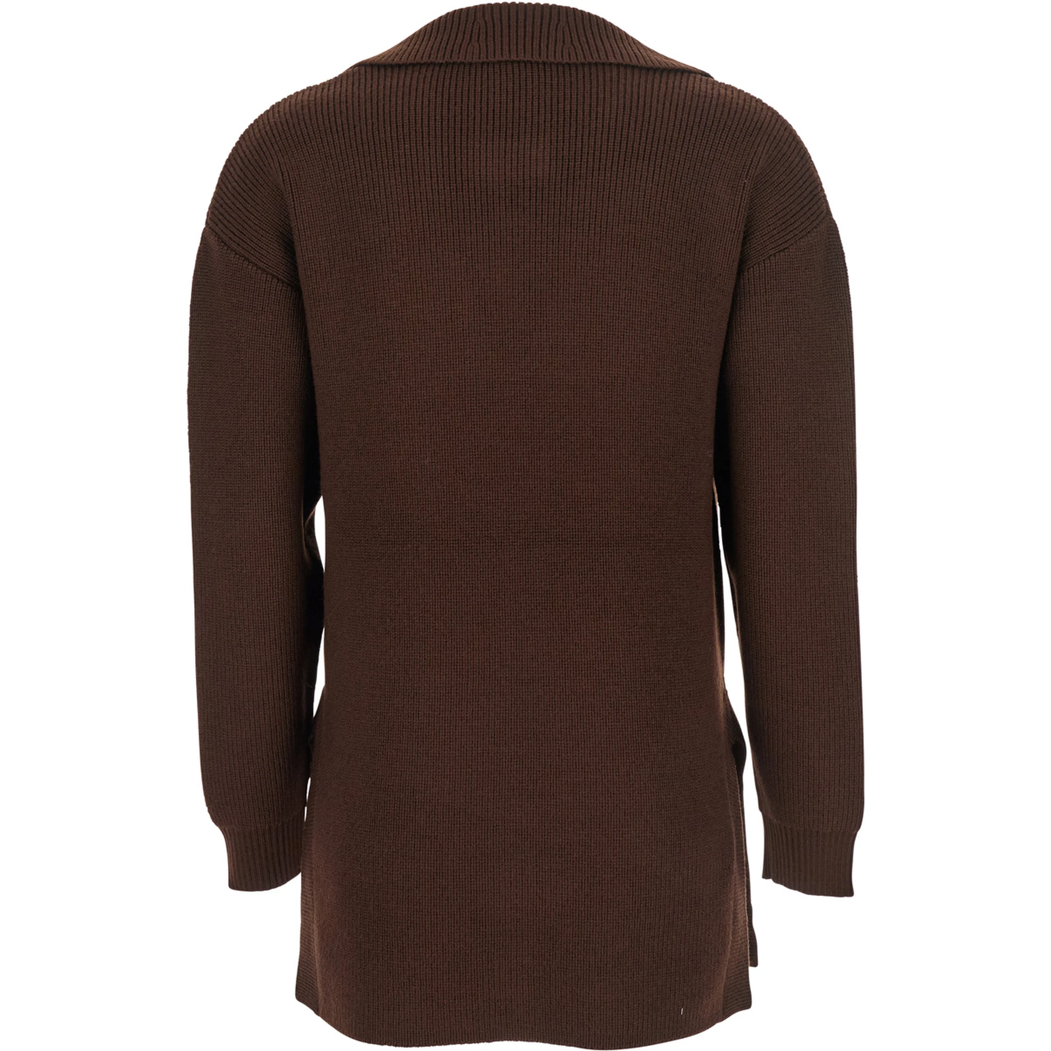 Brown Sweater with Polo Shirt Style Collar and Buckle Detail on the Front in Wool Blend Woman