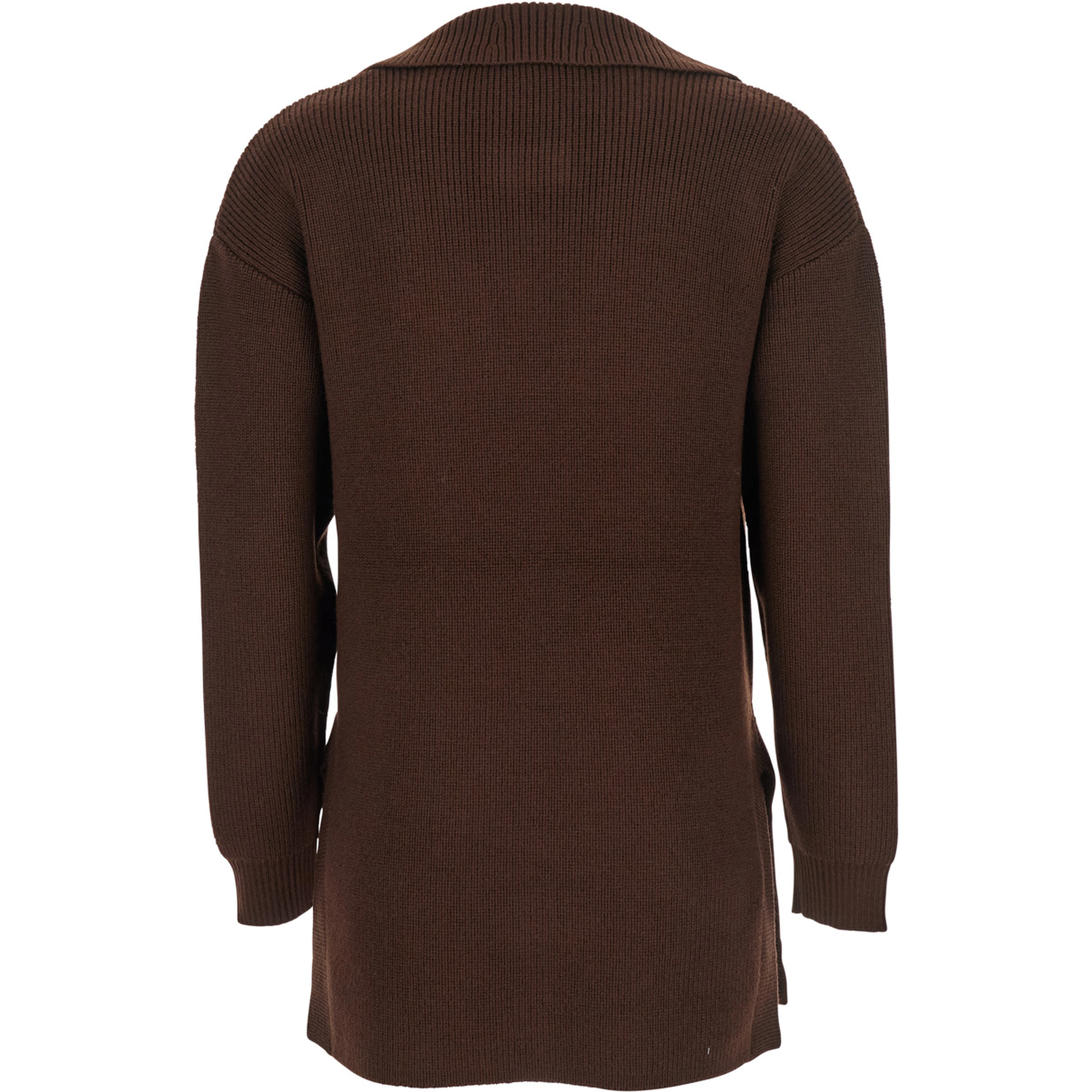 Brown Sweater with Polo Shirt Style Collar and Buckle Detail on the Front in Wool Blend Woman