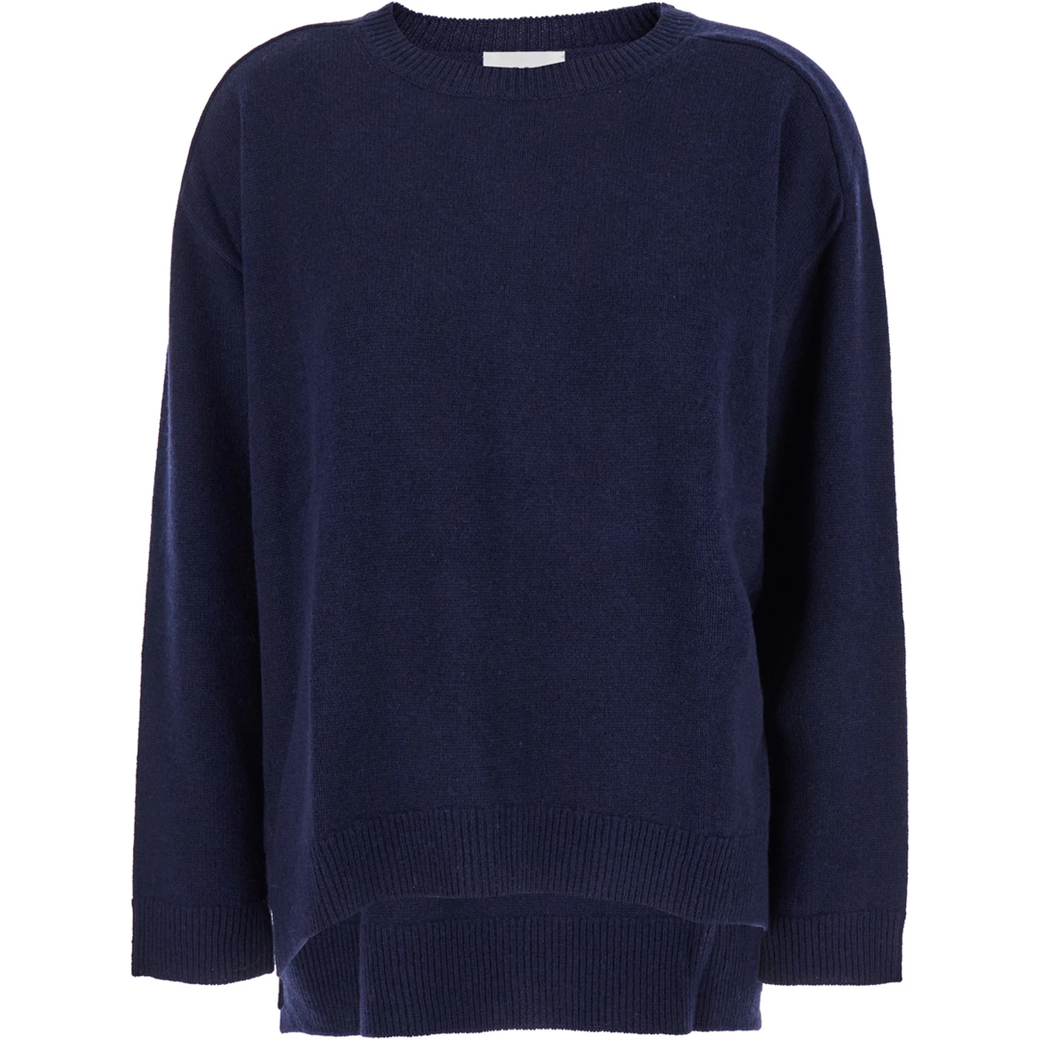 Blue Crewneck Sweater with Asymmetric Hem in Wool and Cashmere Woman