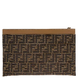 حقيبة يد بنية اللون مزينة بنقش FF كامل من القماش والجلد للرجال