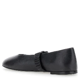 Black Ballet Flats with Elasticated Band on the Front in Leather Woman