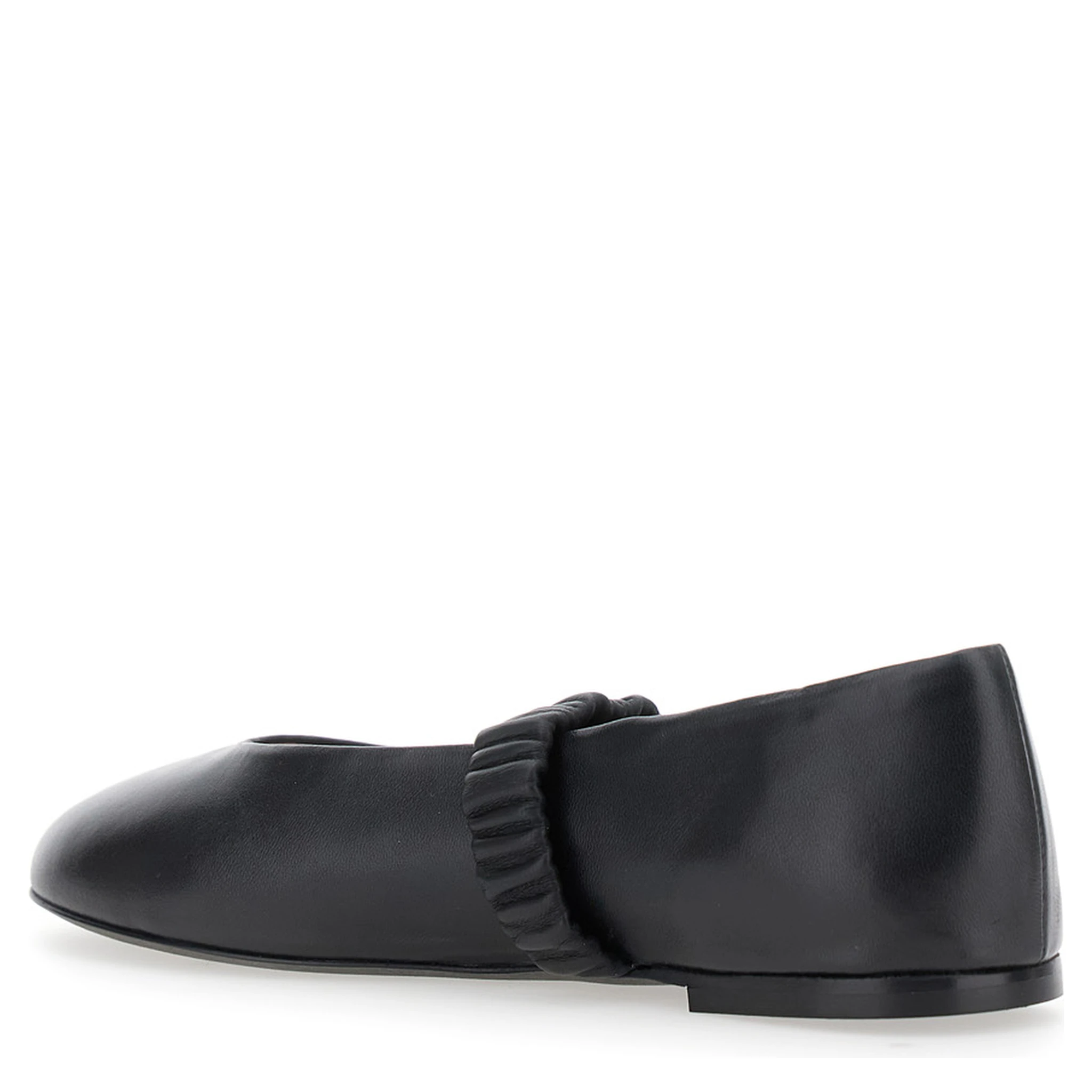 Black Ballet Flats with Elasticated Band on the Front in Leather Woman