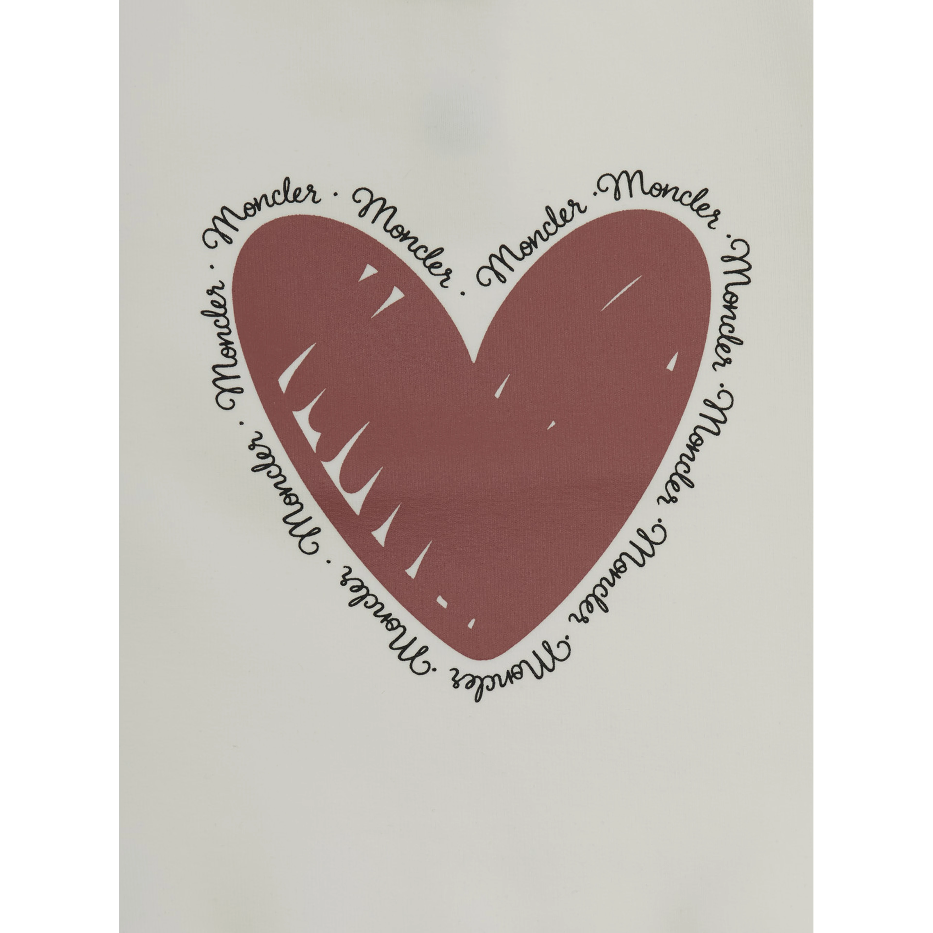White Crewneck Dress with Heart Print on the Front and Logo Patch on the Sleeve in Cotton Stretch Baby