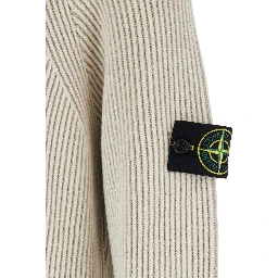 White Sweater with Logo Patch on the Sleeve and Front Half Zip Closure in Wool Stretch Man