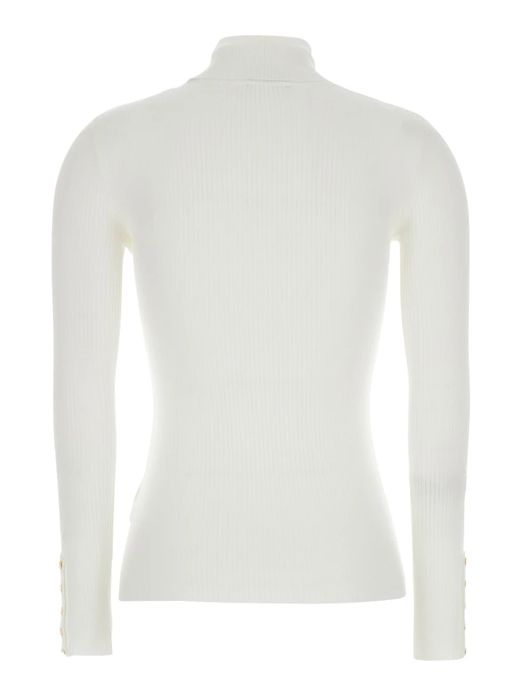 White Turtleneck Sweater with Logo Plaque on the Front in Silk Blend Woman alternative
