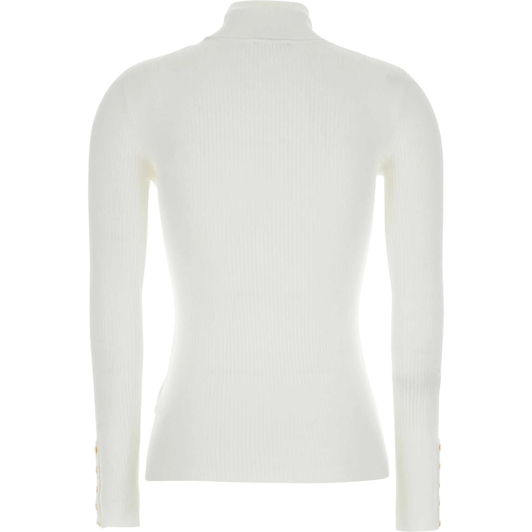 White Turtleneck Sweater with Logo Plaque on the Front in Silk Blend Woman