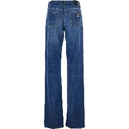 Blue Jeans with Logo Patch on the Rear and Logo Embroidery on the Rear in Denim Woman