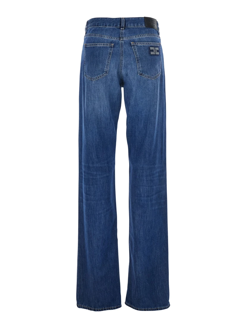 Blue Jeans with Logo Patch on the Rear and Logo Embroidery on the Rear in Denim Woman