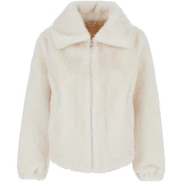 Annie White Fur Jacket with Spread Collar and Front Zip Closure in Ecofur Woman