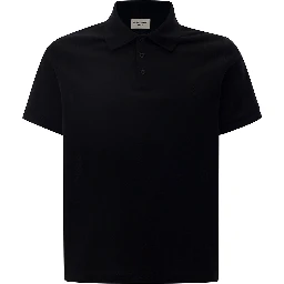 Embroidered Logo Short Sleeved Polo in Black Cotton Man