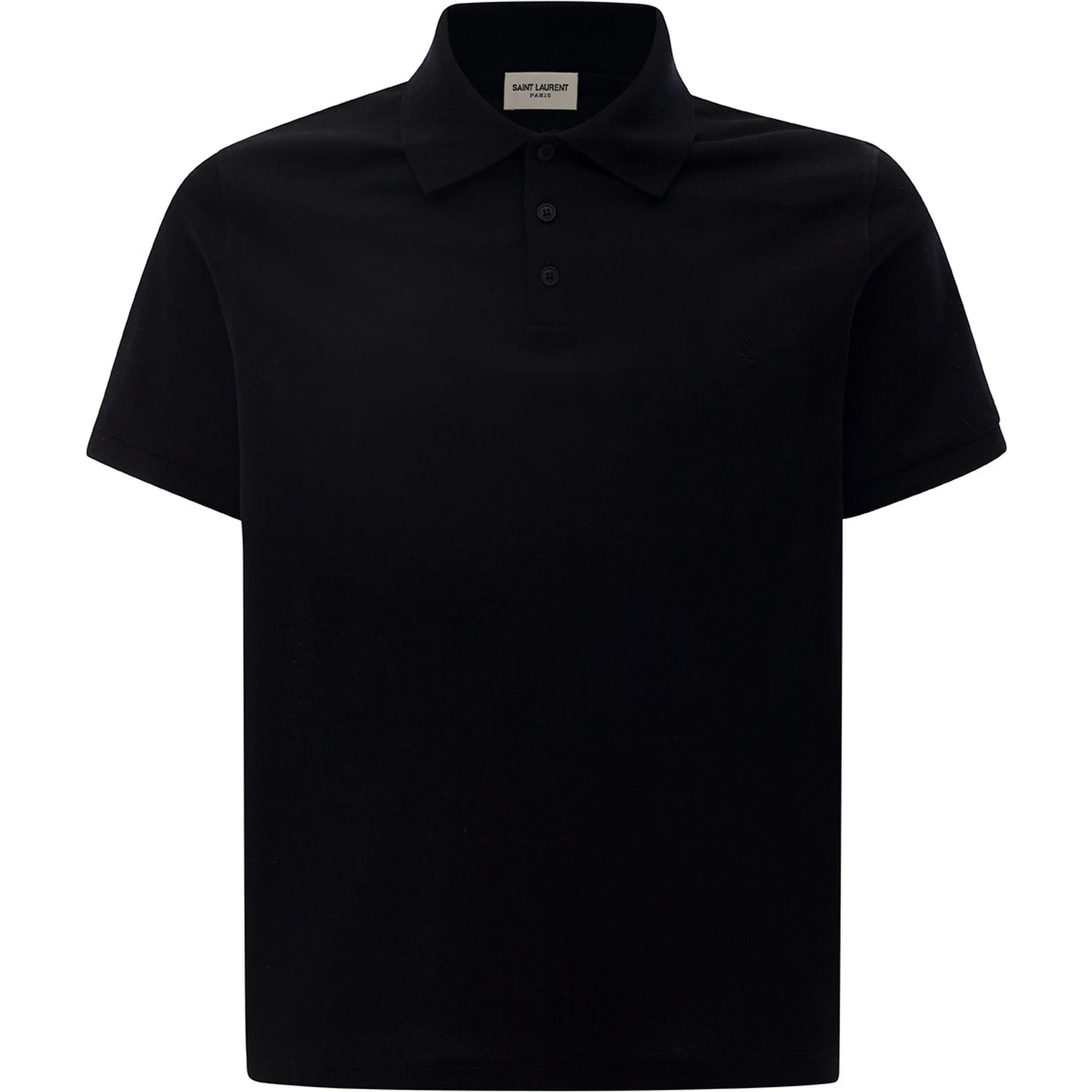 Embroidered Logo Short Sleeved Polo in Black Cotton Man