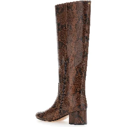 Brown Knee Boots with Python Effect in Leather Woman