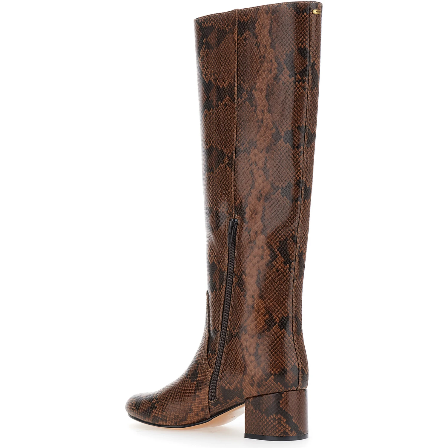 Brown Knee Boots with Python Effect in Leather Woman