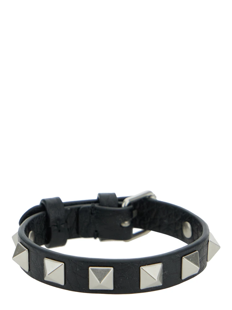 Rockstud Black Bracelet with Studs in Leather Man