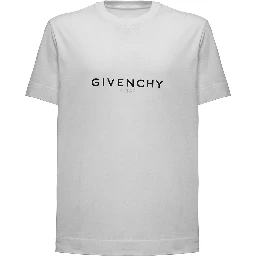 تيشيرت أبيض برقبة دائرية وشعار مطبوع على الجهة الأمامية من القطن الرجالي