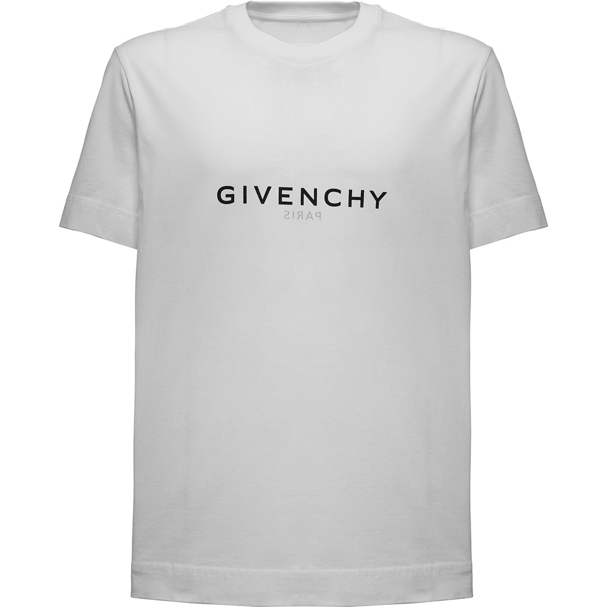 تيشيرت أبيض برقبة دائرية وشعار مطبوع على الجهة الأمامية من القطن الرجالي