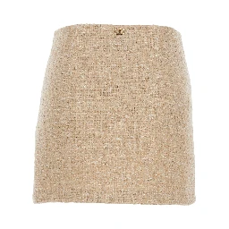 Beige Miniskirt with Pleated Details on the Front and Logo Plaque on the Rear in Tech Fabric Woman