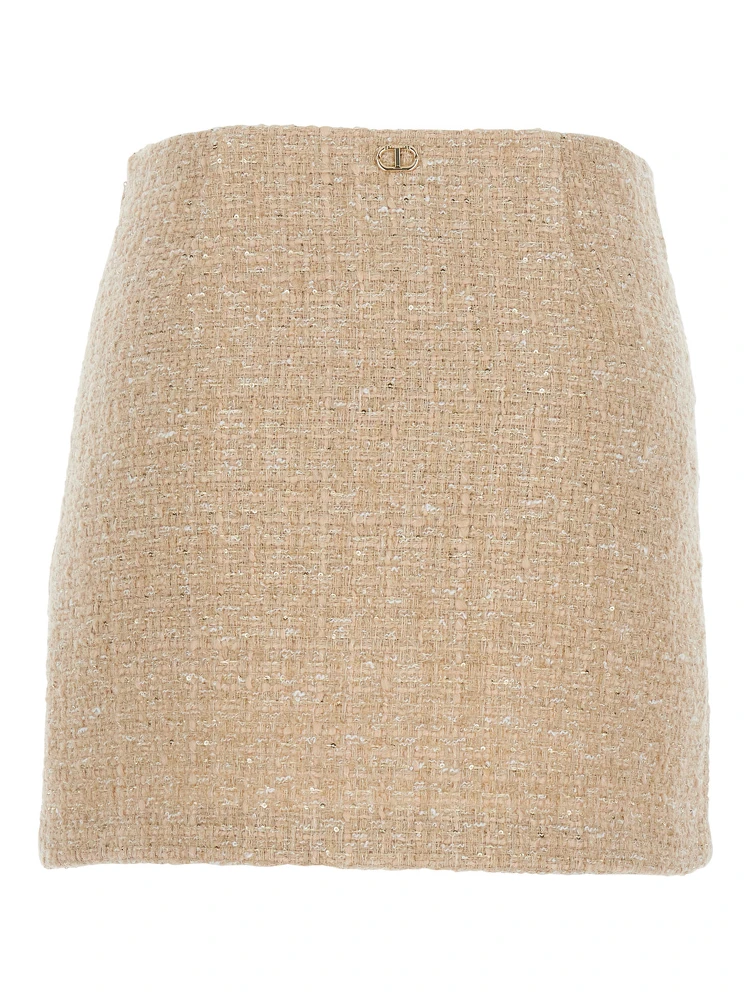Beige Miniskirt with Pleated Details on the Front and Logo Plaque on the Rear in Tech Fabric Woman alternative