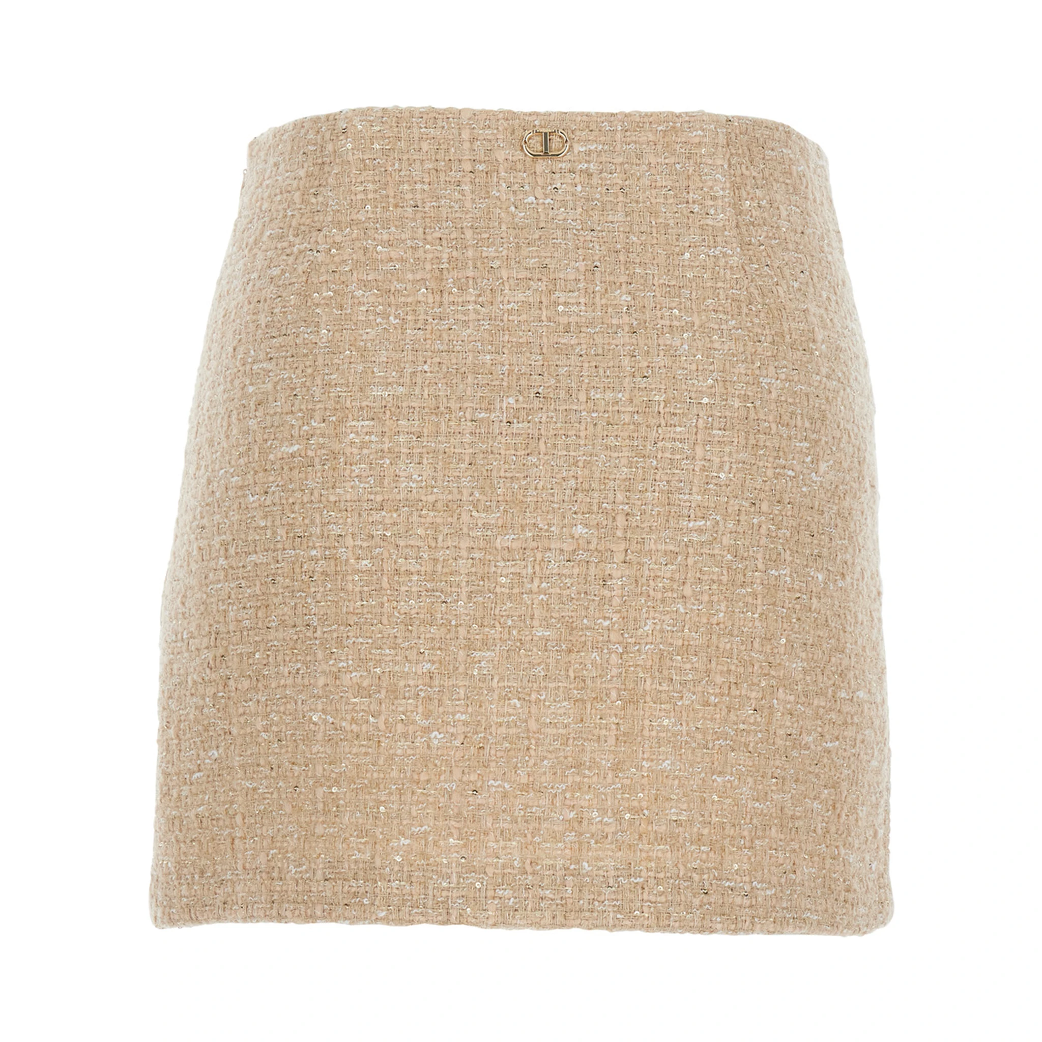 Beige Miniskirt with Pleated Details on the Front and Logo Plaque on the Rear in Tech Fabric Woman