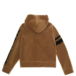 Brown Sweatshirt with Fixed Hood and Front Zip Closure in Cotton Boy