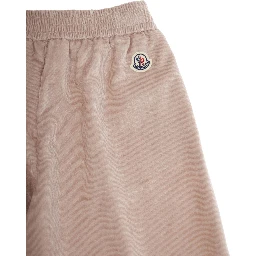 Pink Trousers with Elastic Waist and Applied Logo Patch in Fabric Baby