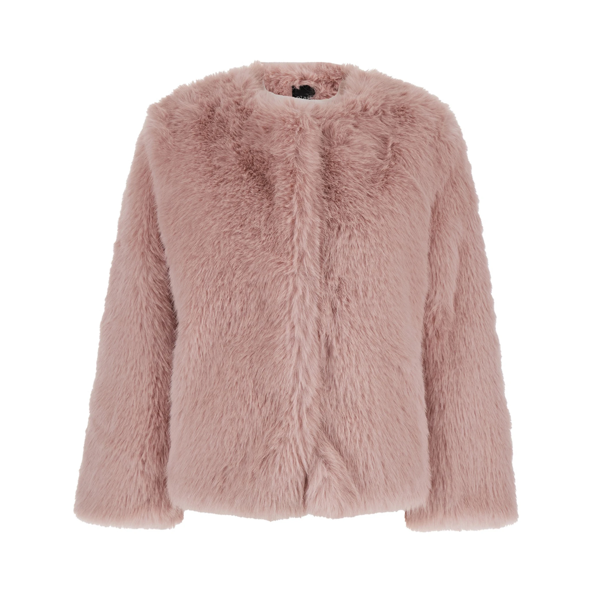Pink Crewneck Fur Jacket with Concealed Front Closure in Ecofur Woman