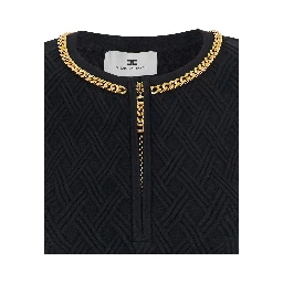 Black Crewneck Dress with Chain Detail on the Collar in Wool Woman