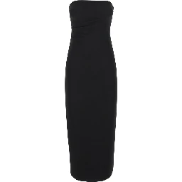 Black Bustier Dress with Slit in Tech Fabric Woman