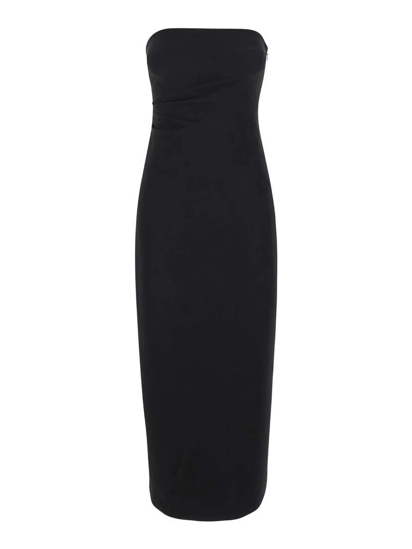 Black Bustier Dress with Slit in Tech Fabric Woman