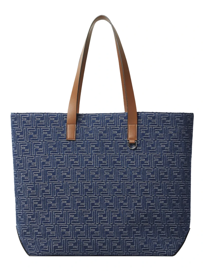 Blue Shopper With Long Handles And All Over FF Motif In Cotton Man