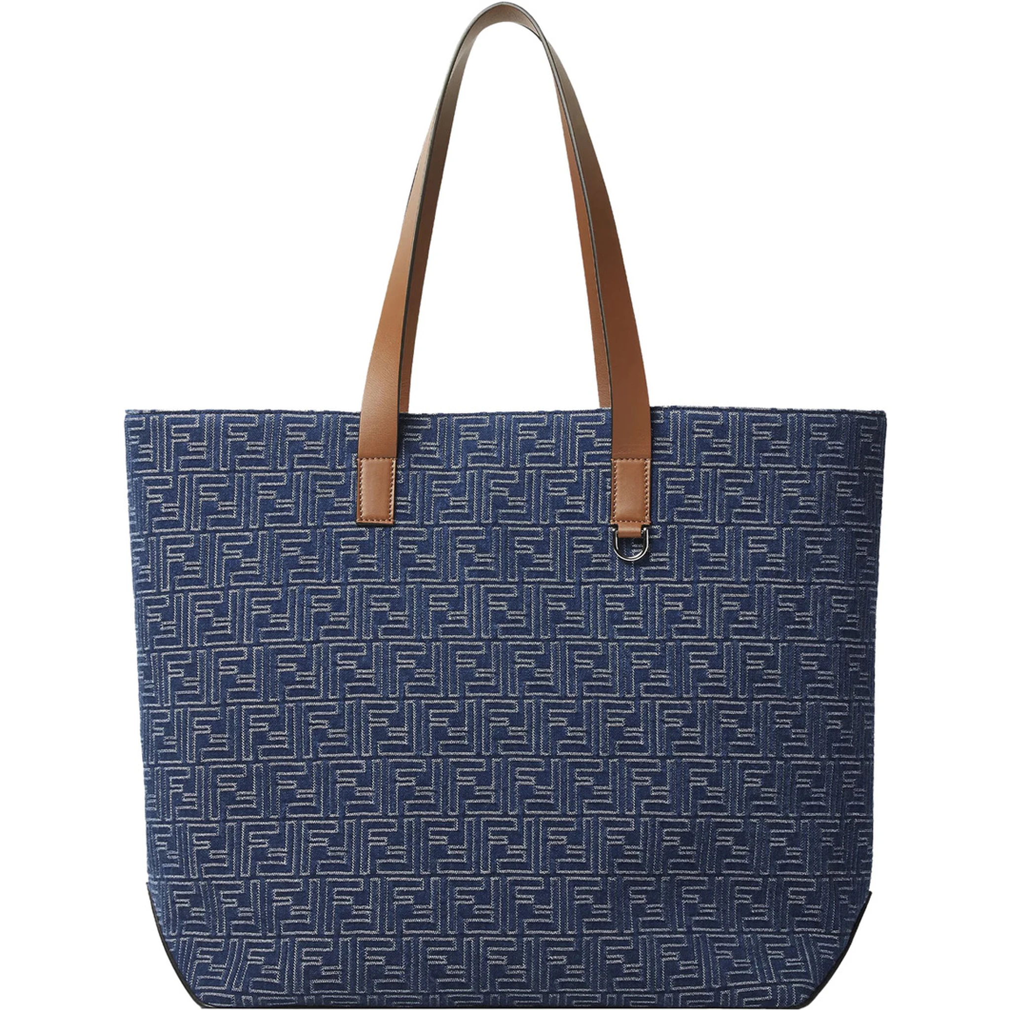 Blue Shopper With Long Handles And All Over FF Motif In Cotton Man