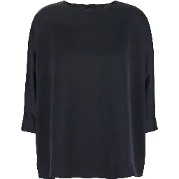 Blue Blouse with Three-Quarter Sleeves in Satin Woman