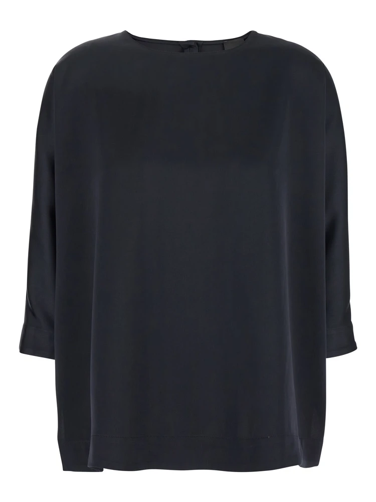 Blue Blouse with Three-Quarter Sleeves in Satin Woman
