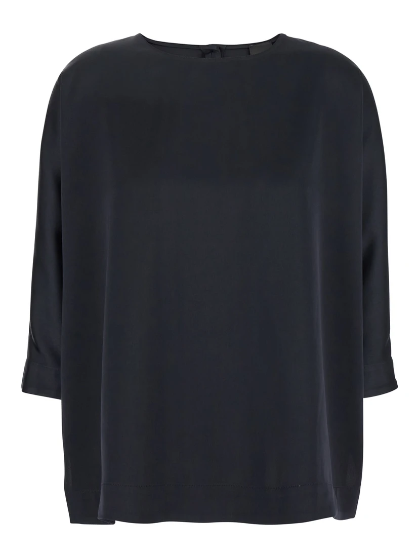 Blue Blouse with Three-Quarter Sleeves in Satin Woman