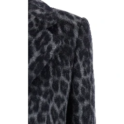 Grey Coat with All-Over Animal Print in Wool Woman